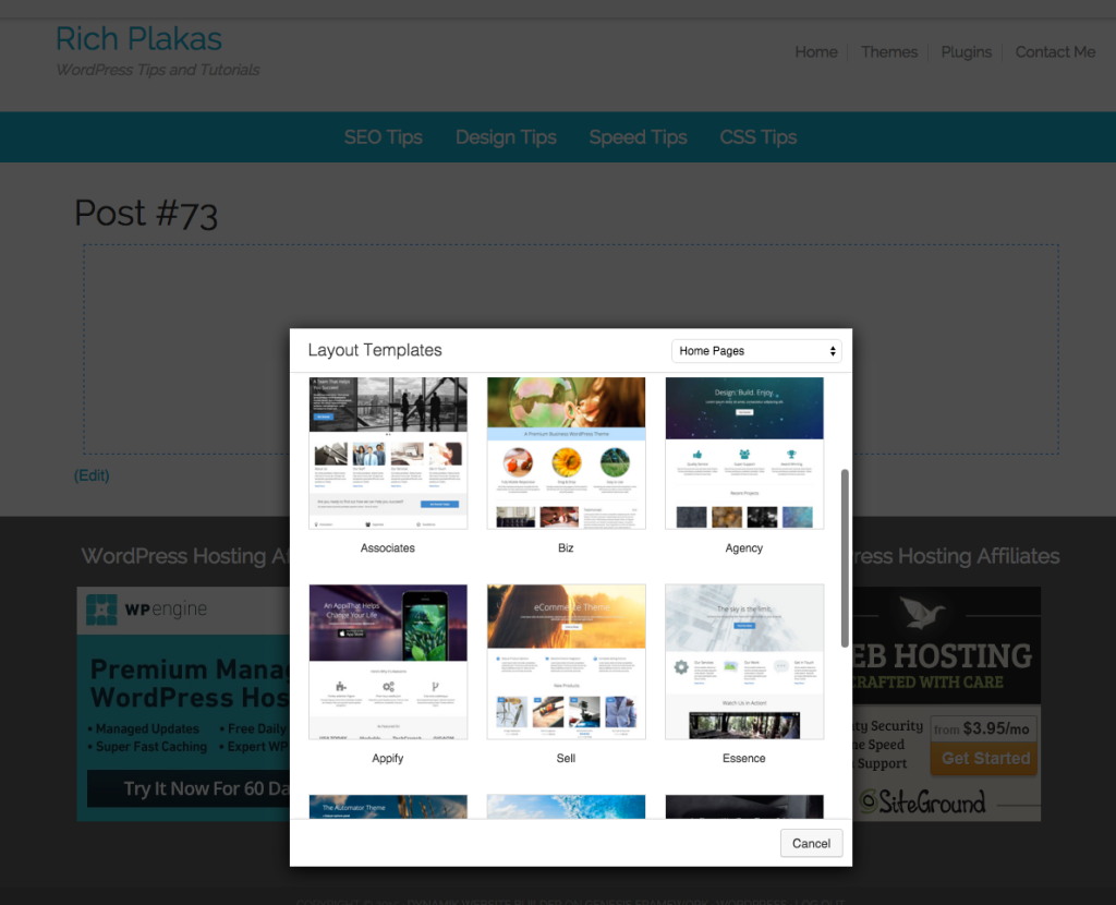 Beaver Builder Pro ScreenShot showing Layout Templates
